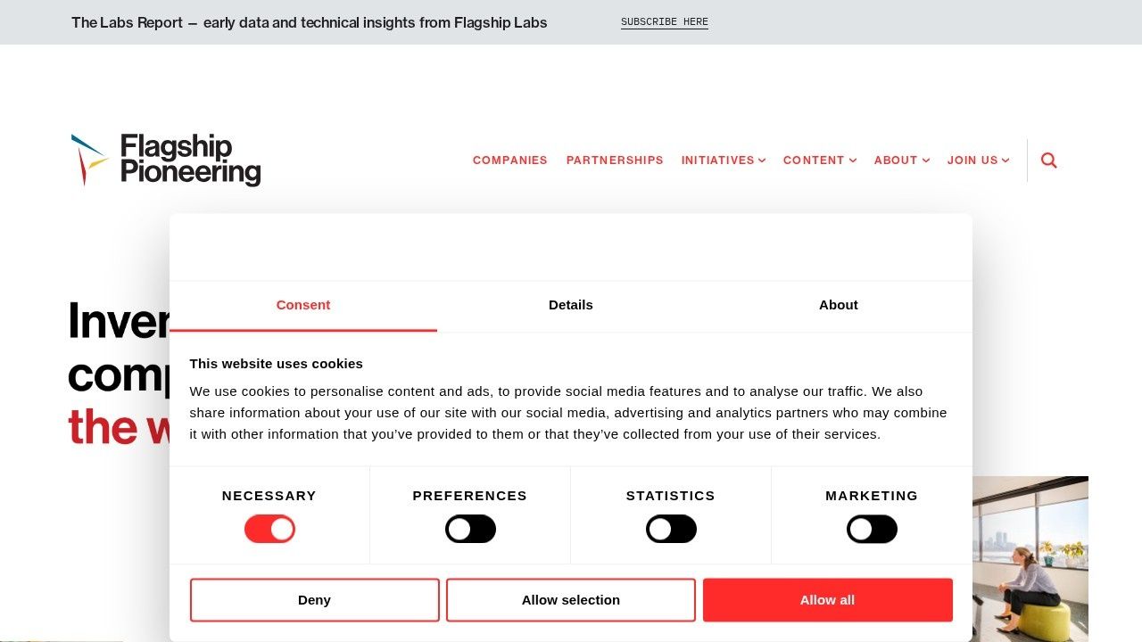 Flagship Pioneering healthcare investment firm website