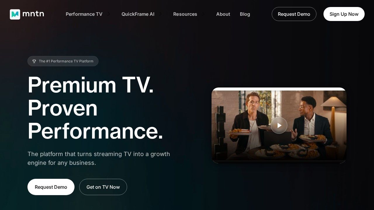 MNTN Performance TV connected TV advertising platform homepage