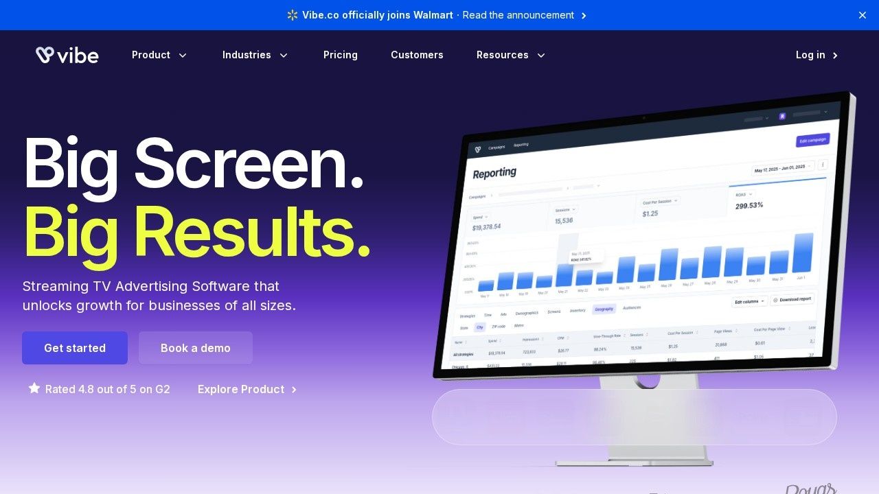 Vibe.co streaming and connected TV advertising platform homepage