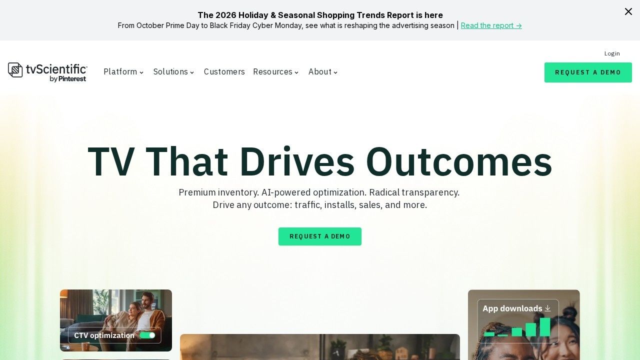 tvScientific performance connected TV advertising platform homepage