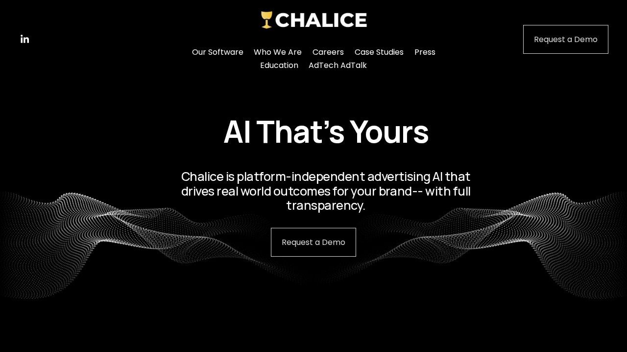 Chalice AI custom advertising algorithms platform homepage